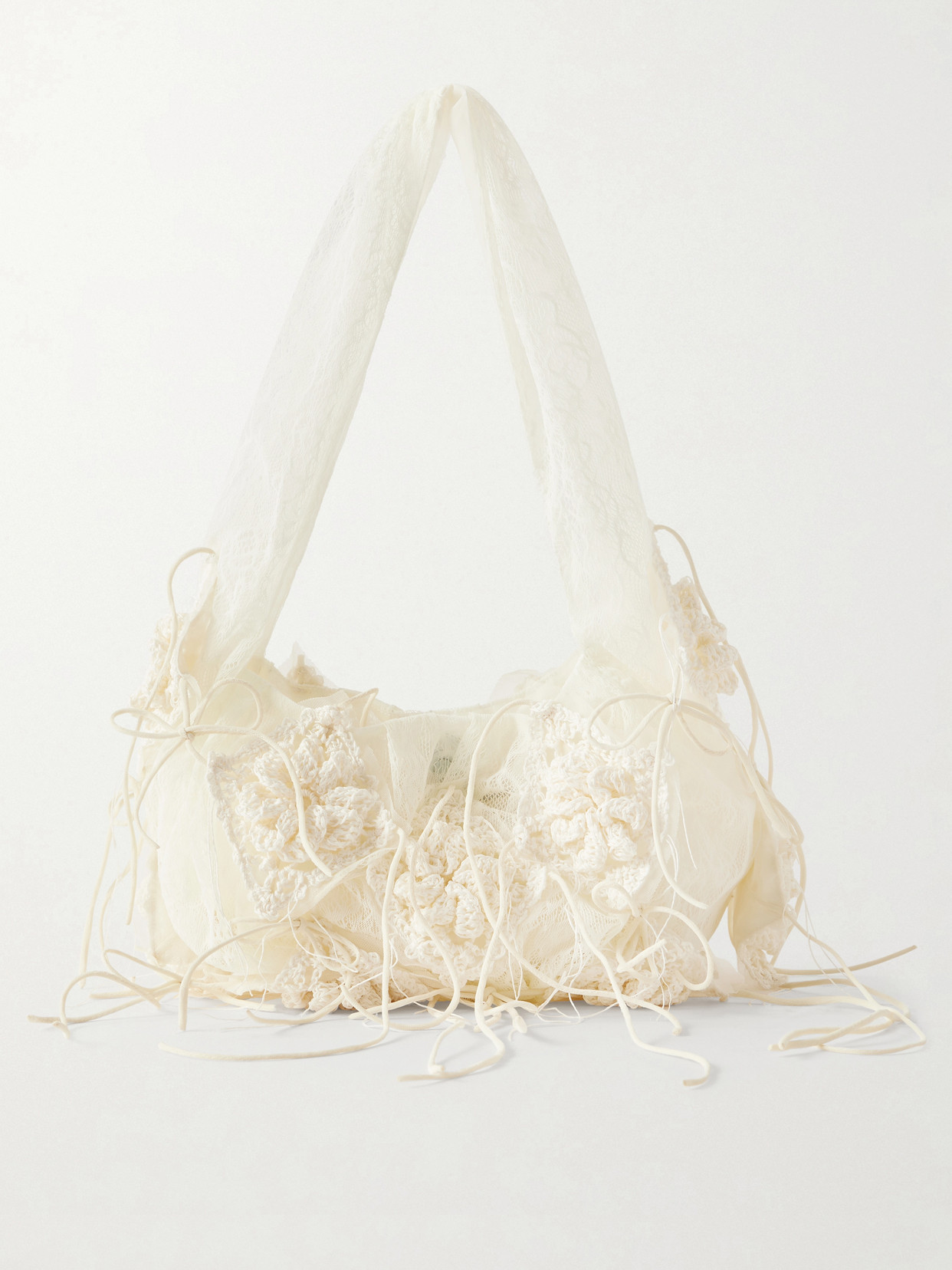 Pauline Dujancourt Diamond Lace-trimmed Crocheted Shoulder Bag In White