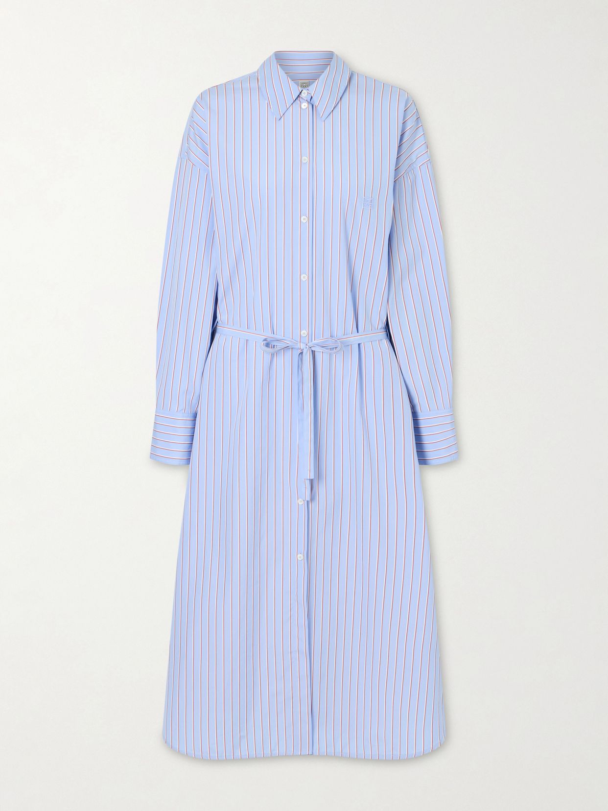 belted striped cotton poplin maxi shirt dress
