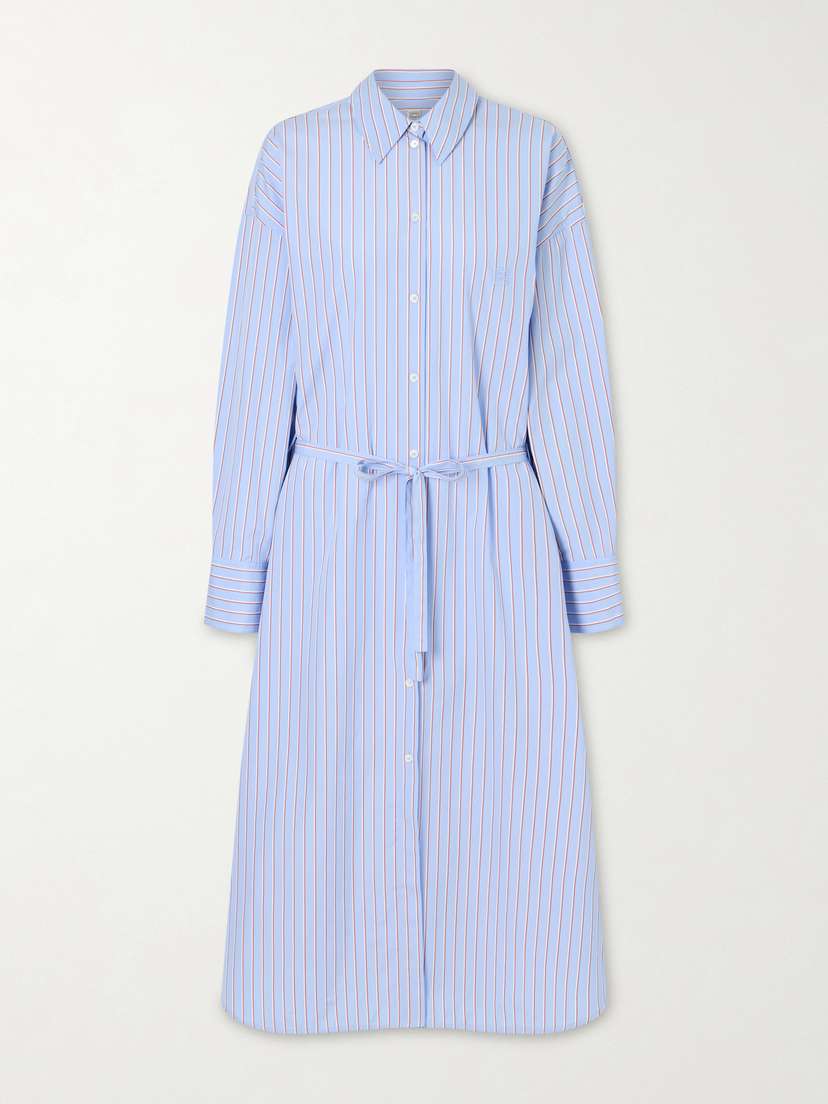 TOTEME Belted Striped Cotton-poplin Maxi Shirt Dress
