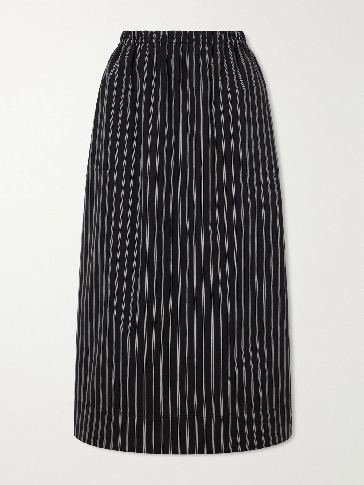 Totême Striped Cotton-poplin Midi Skirt In Black