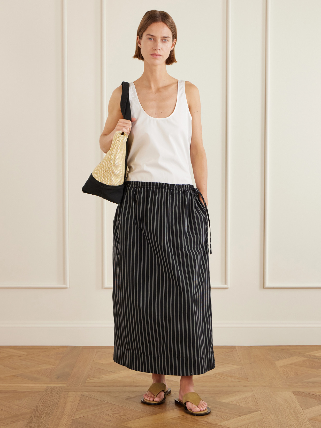 Striped Cotton-Poplin Midi