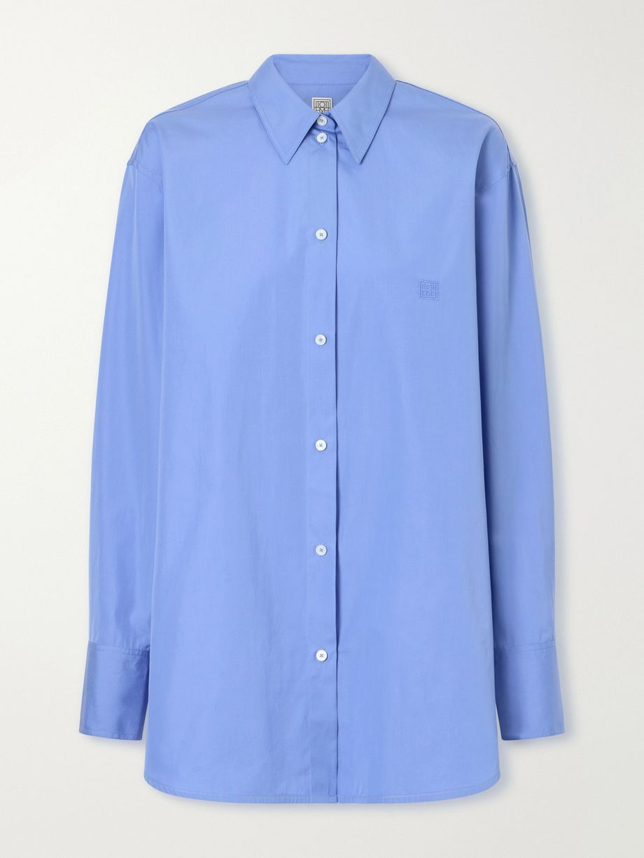 Embroidered striped cotton-poplin shirt