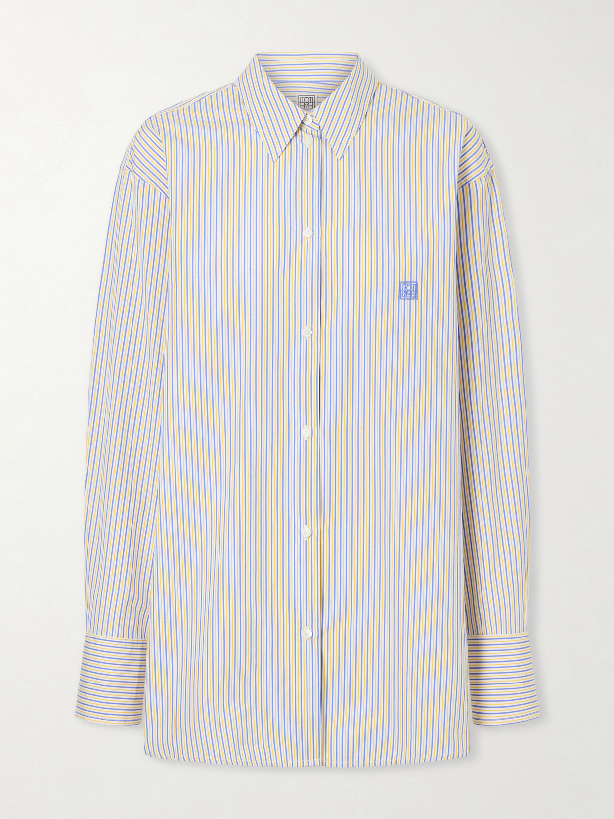 Totême Embroidered Striped Cotton-poplin Shirt In Blue