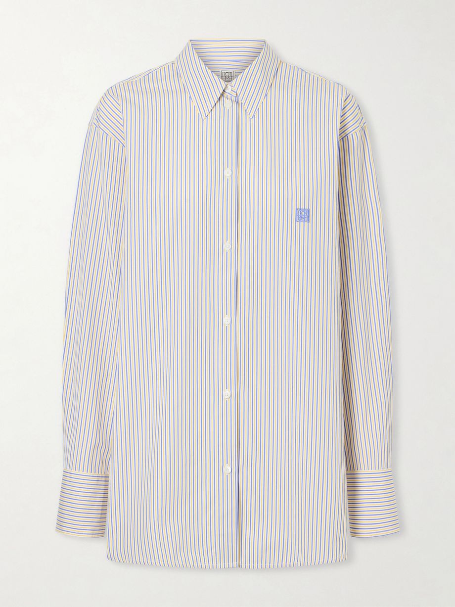 Embroidered striped cotton-poplin shirt