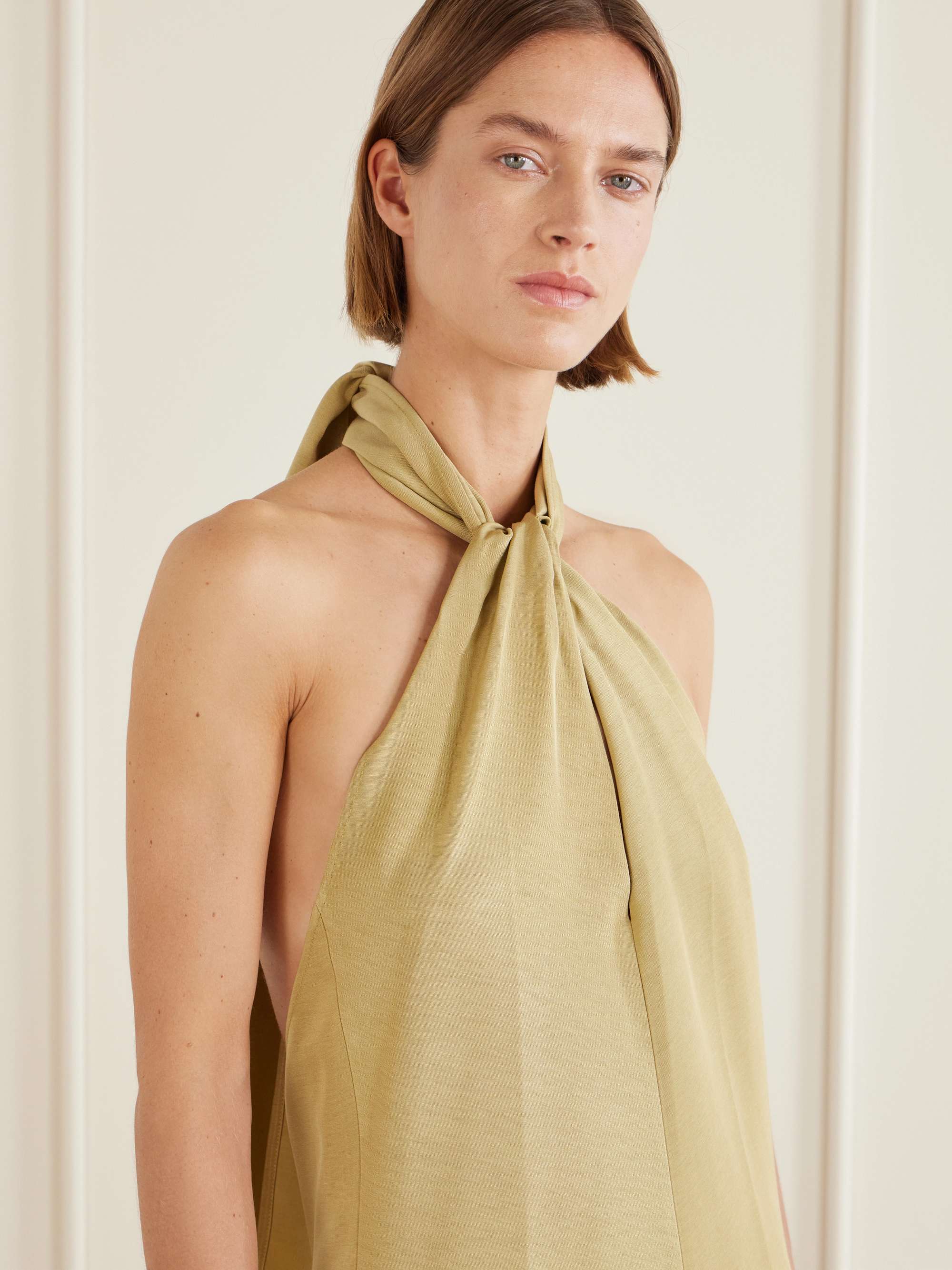 TOTEME Scarf-detailed woven halterneck midi dress | NET-A-PORTER