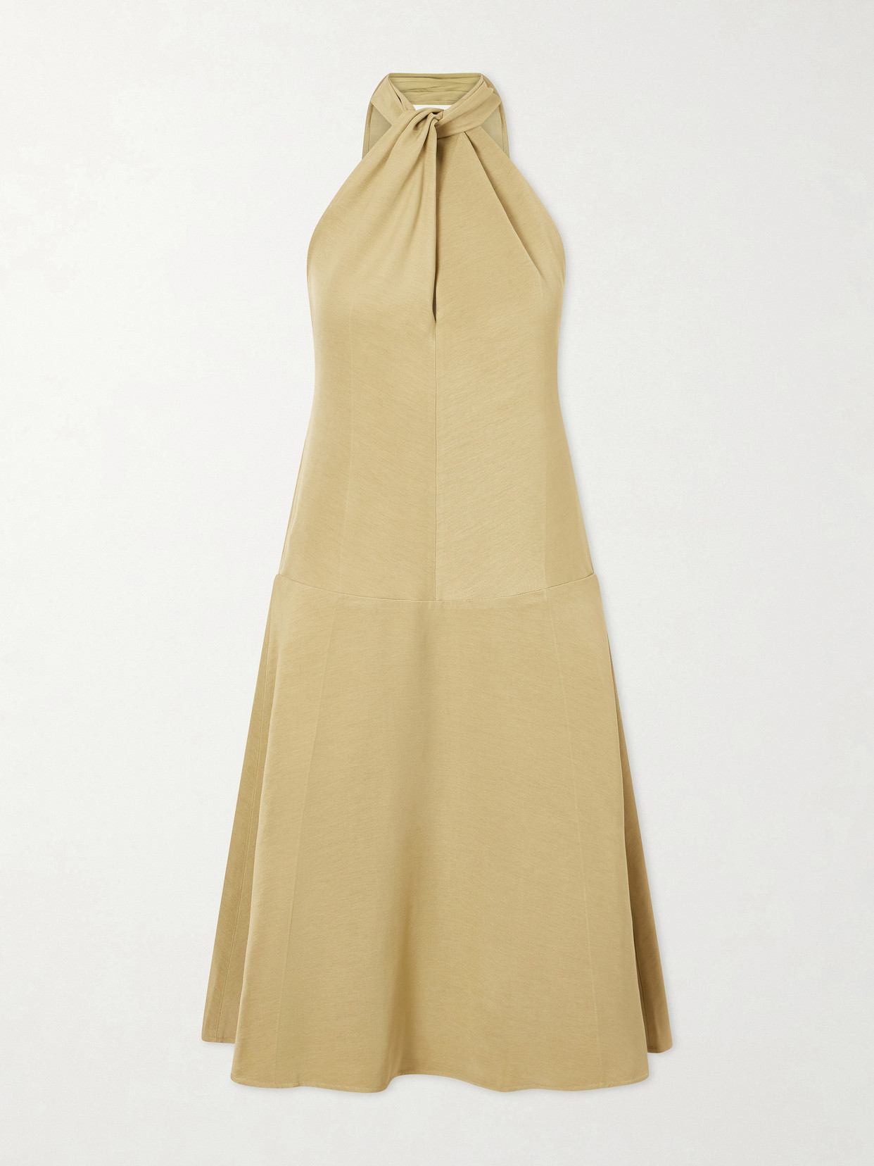 Totême Scarf-detailed Woven Halterneck Midi Dress In Metallic