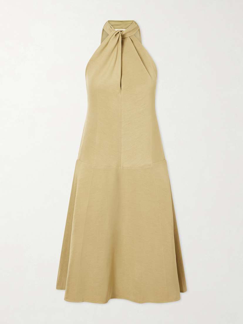 TOTEME Scarf-detailed Woven Halterneck Midi Dress