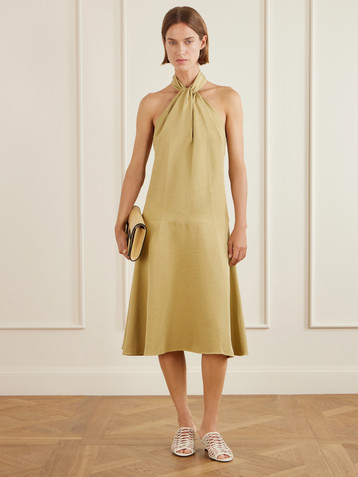 TOTEME Scarf-detailed woven halterneck midi dress