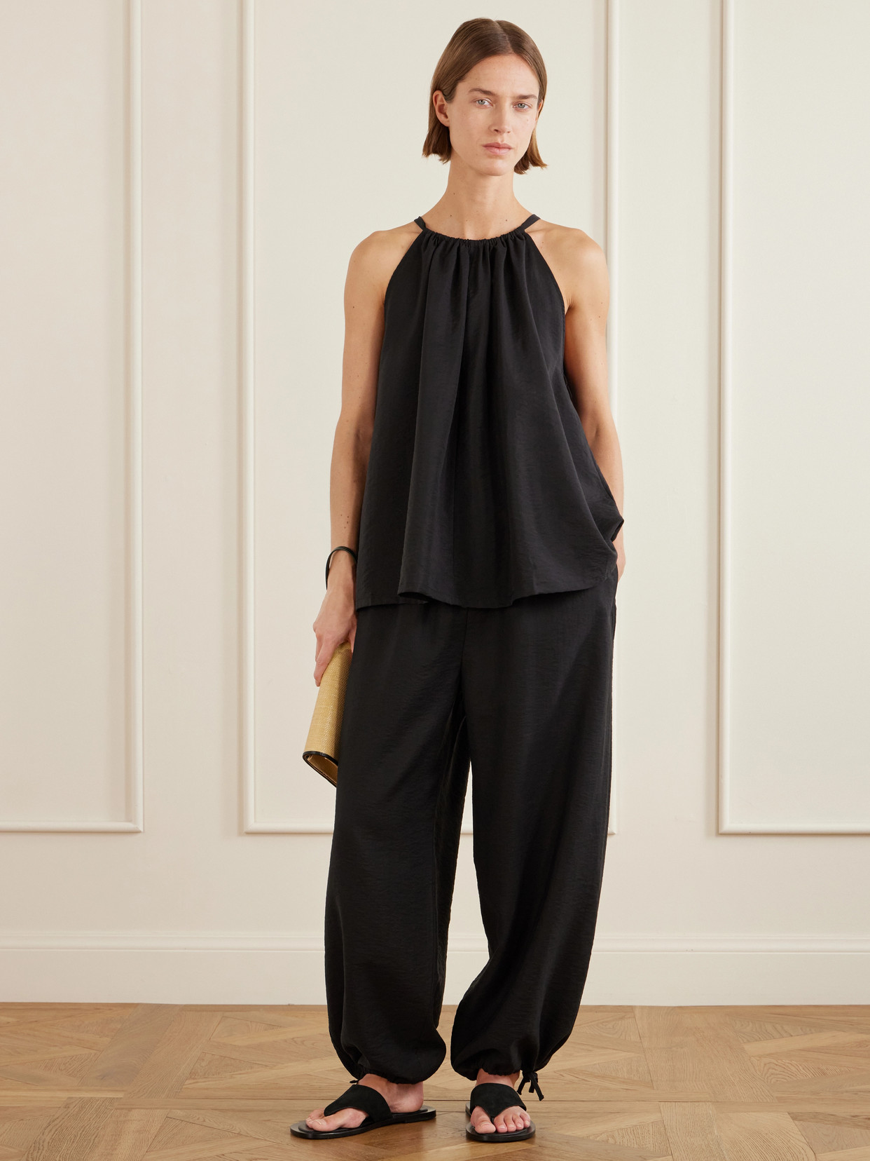 Gathered Lyocell-Blend Halterneck Top
