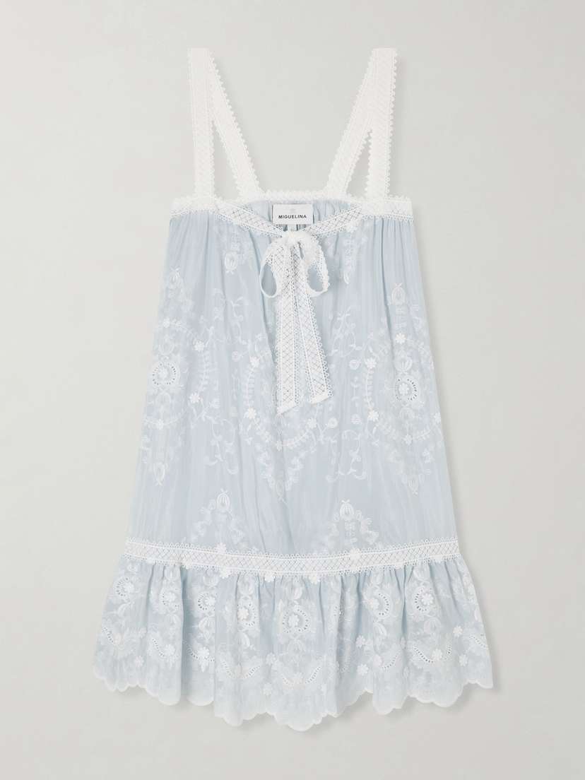 Miguelina Havana Bow-detailed Embroidered Silk-blend Voile Mini Dress