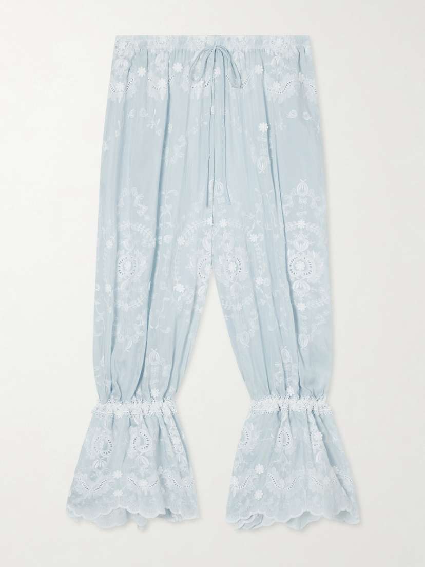 Miguelina Nell Embroidered Silk-blend Wide-leg Pants - Women's Clothing