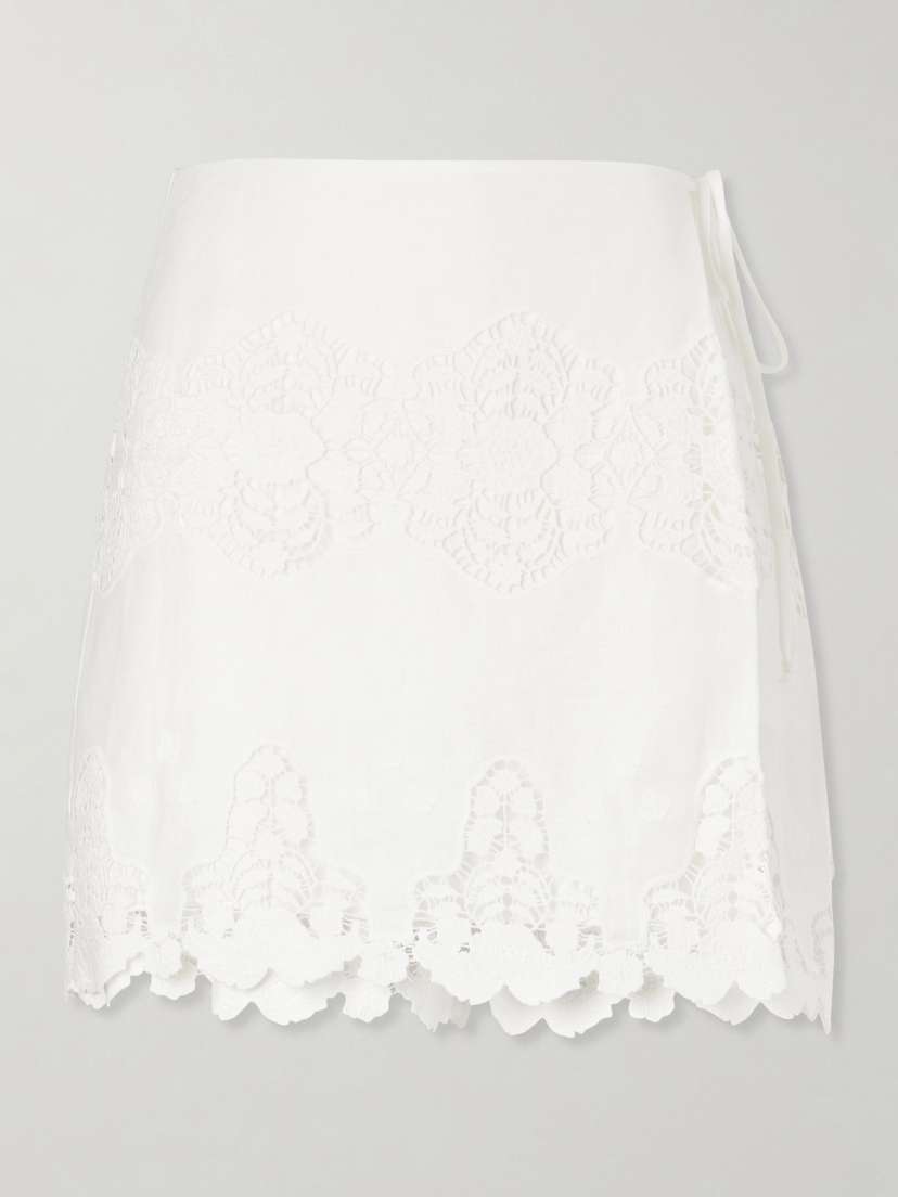 Miguelina Embroidered Cotton And Linen-blend Skort