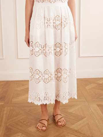 Miguelina Carissa embroidered cotton and linen-blend midi skirt