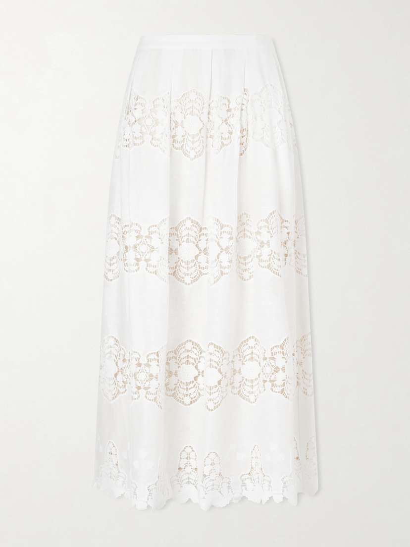 Miguelina Carissa Embroidered Cotton And Linen-blend Midi Skirt