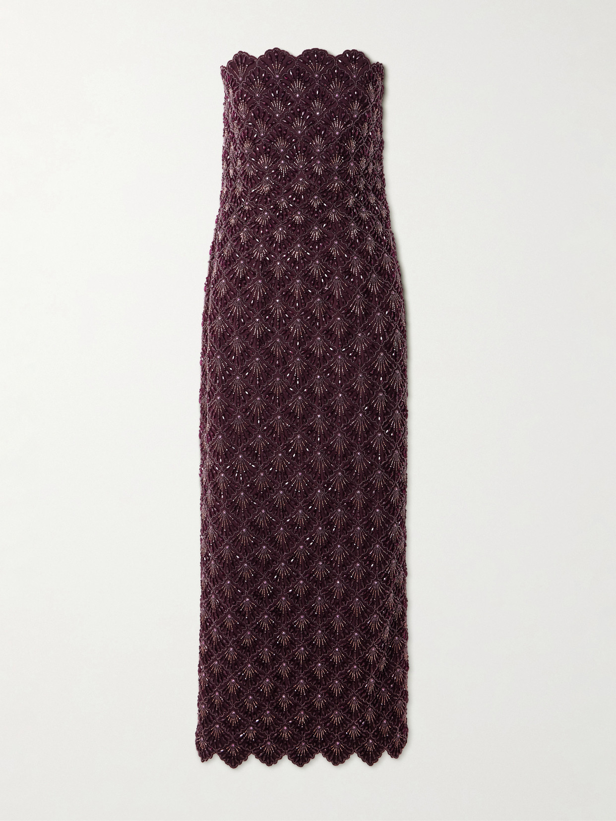 Clio Peppiatt Ariel Strapless Scalloped Embellished Satin Gown In Brown