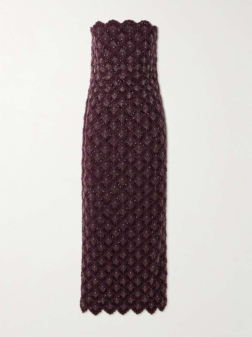 Clio Peppiatt Ariel Strapless Scalloped Embellished Satin Gown