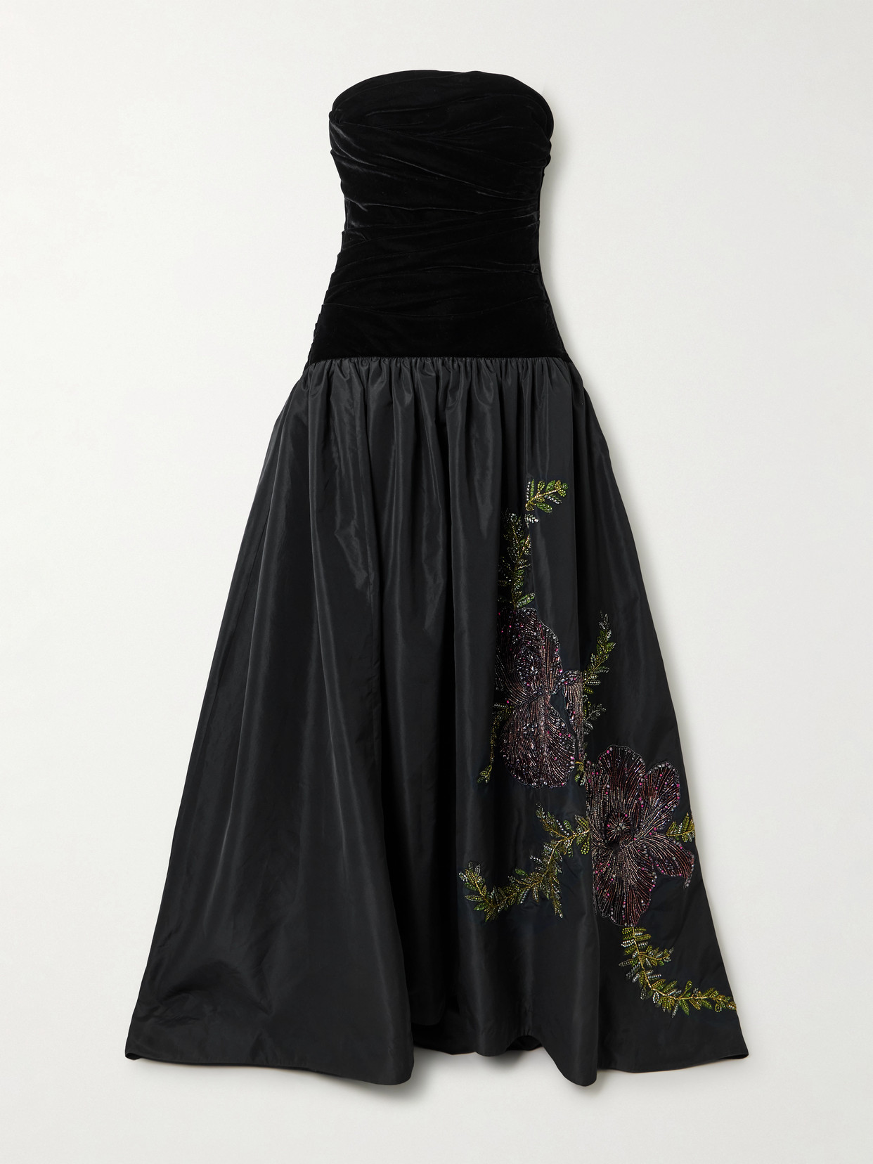 Clio Peppiatt Eden Strapless Embellished Gathered Velvet And Taffeta Gown In Black