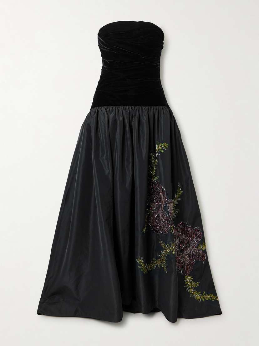 Clio Peppiatt Eden Strapless Embellished Gathered Velvet And Taffeta Gown