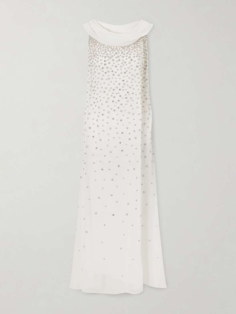 Clio Peppiatt Kaia Scarf-detailed Crystal-embellished Crinkled-chiffon Gown