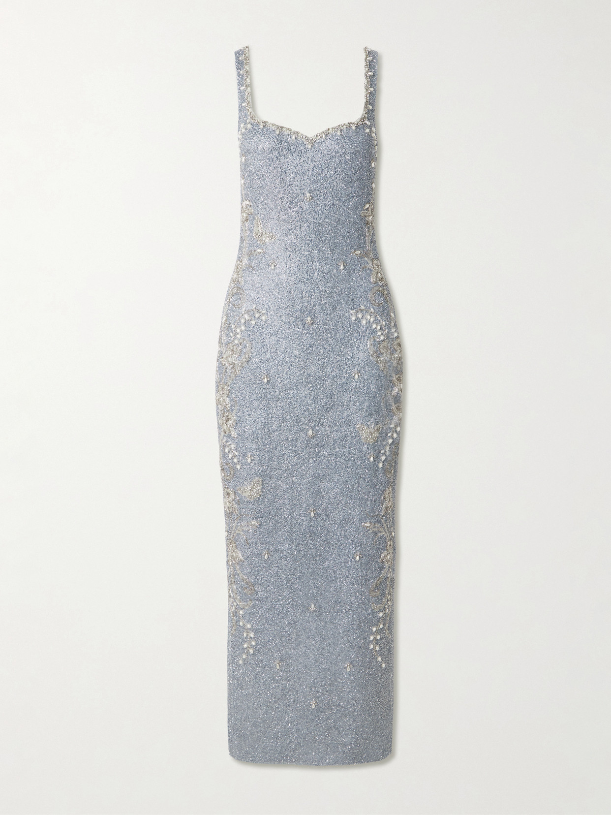 Clio Peppiatt Iris Embellished Stretch-mesh Gown In Blue