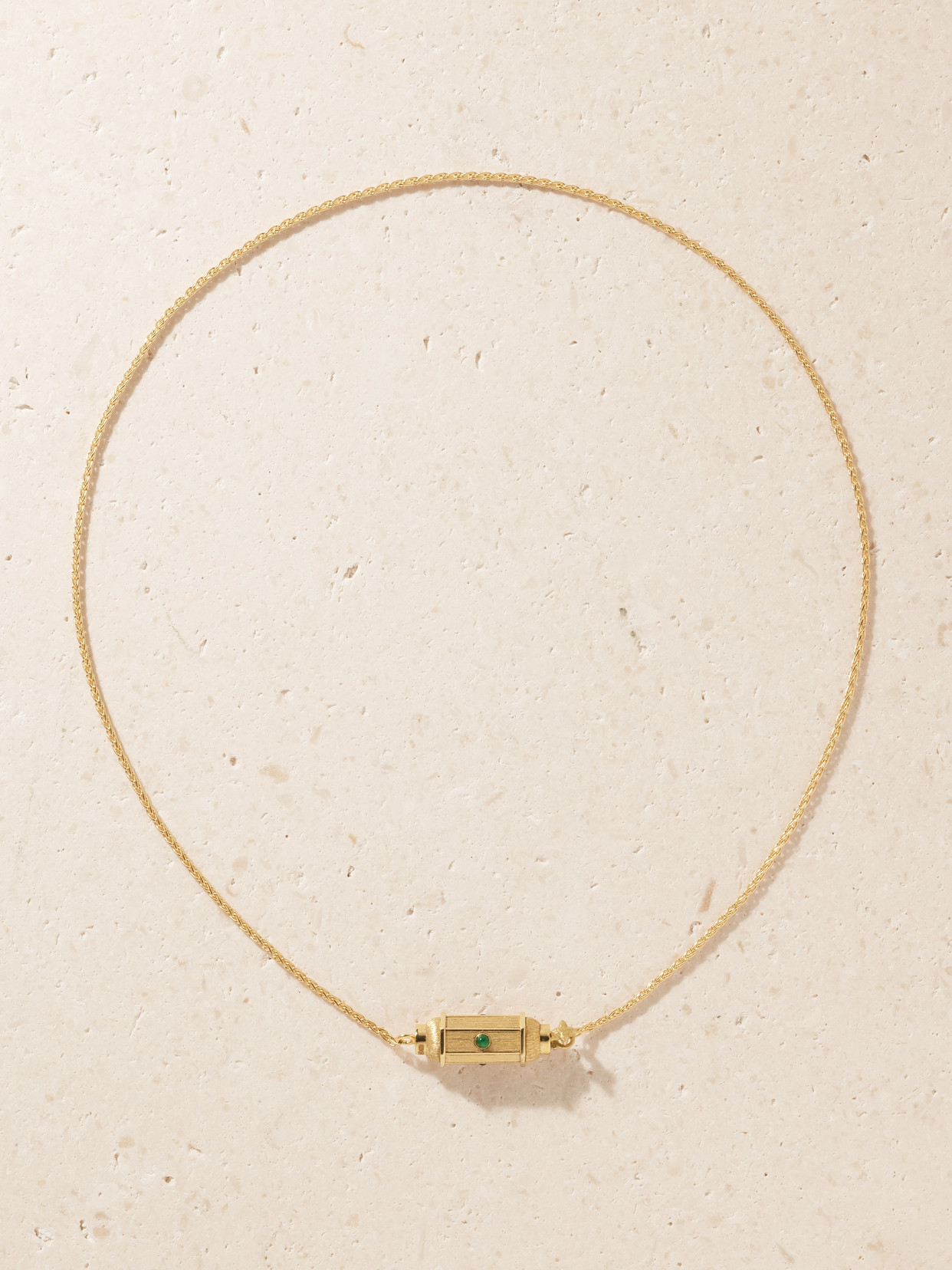 Marie Lichtenberg Micro Coco Locket 18-karat Gold Emerald Necklace In Metallic