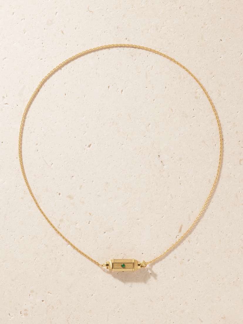 Marie Lichtenberg Micro Coco Locket 18-karat Gold Emerald Necklace