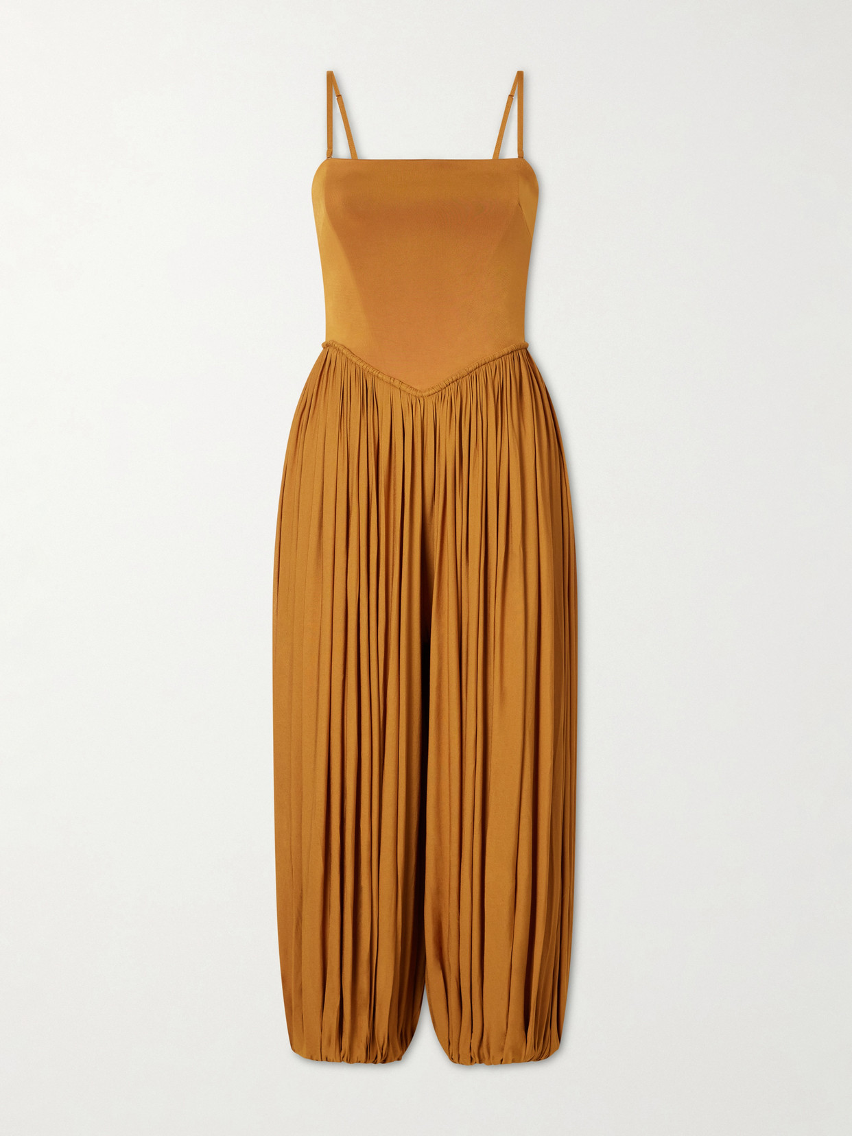 Zimmermann Luna Cropped Pleated Jersey Jumpsuit In Brown