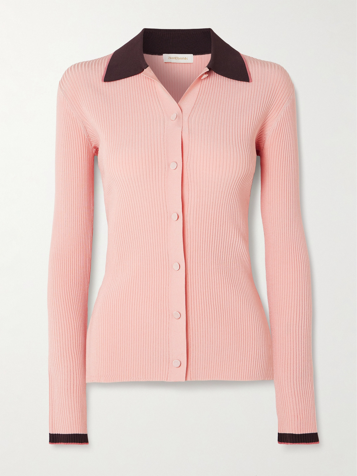 Zimmermann Two-tone Ribbed-knit Cardigan In Pink