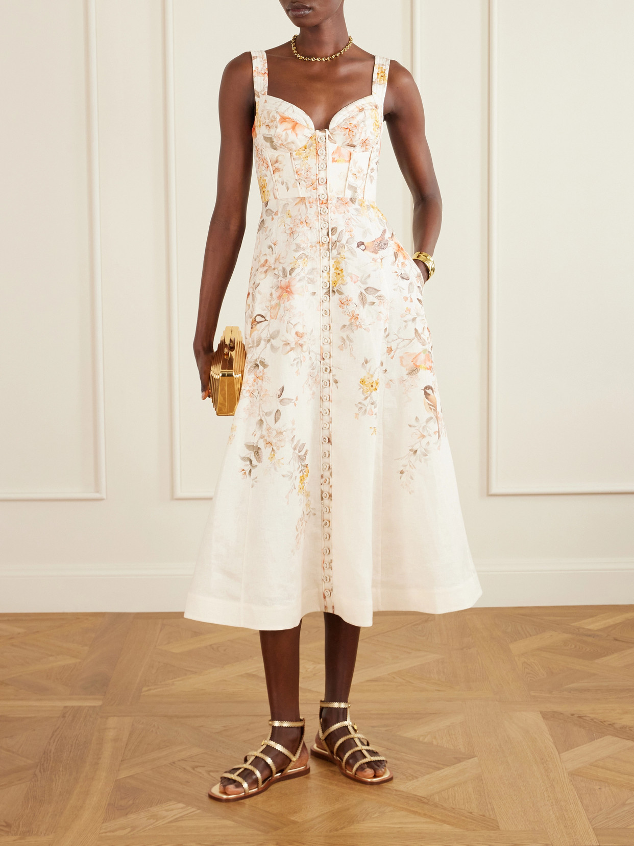 Zimmermann Luna Buttoned Picnic Dress In Cream Songbird In Multi