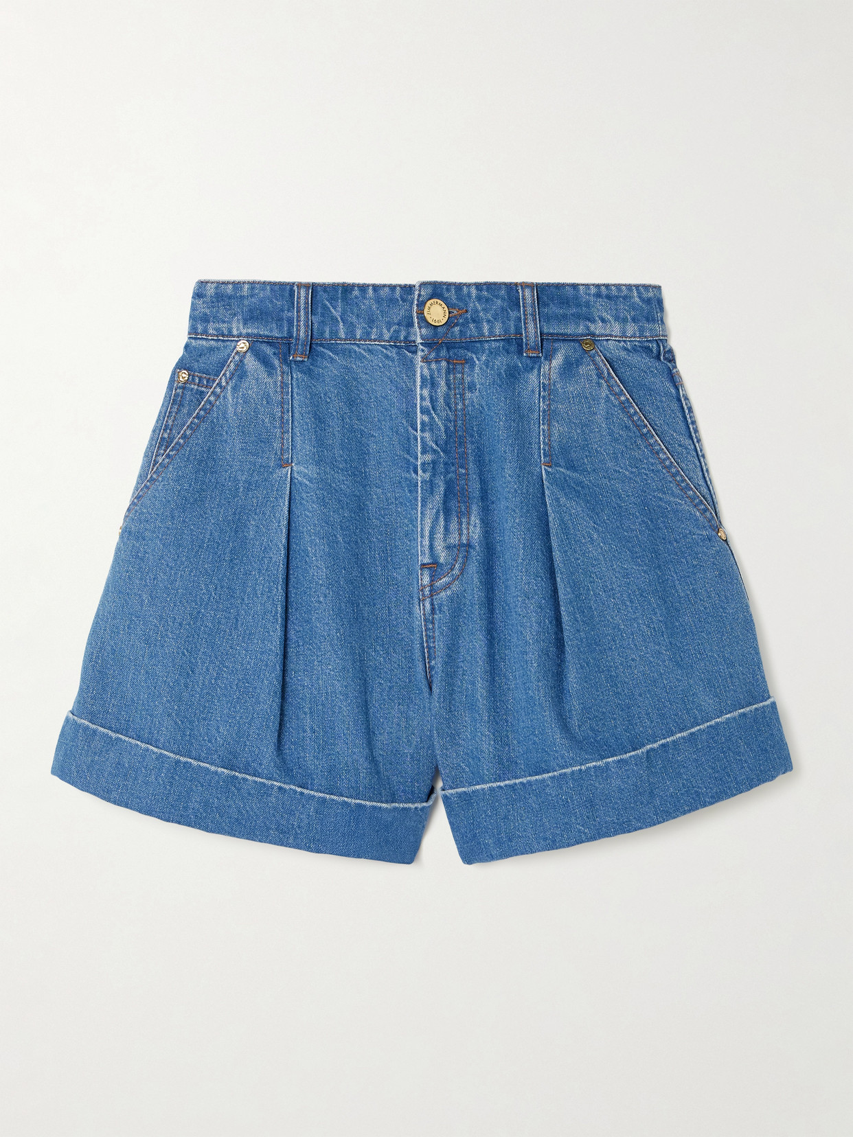 Zimmermann Pleated Denim Shorts In Blue