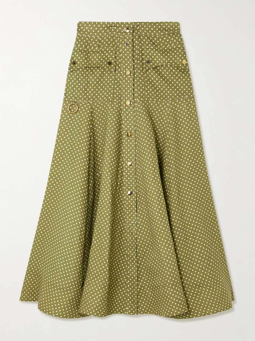 Zimmermann Luna Embellished Polka-dot Linen Midi Skirt