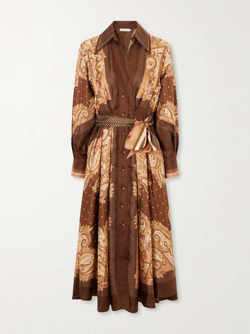 Zimmermann Luna Belted Printed Silk-twill Midi Dress