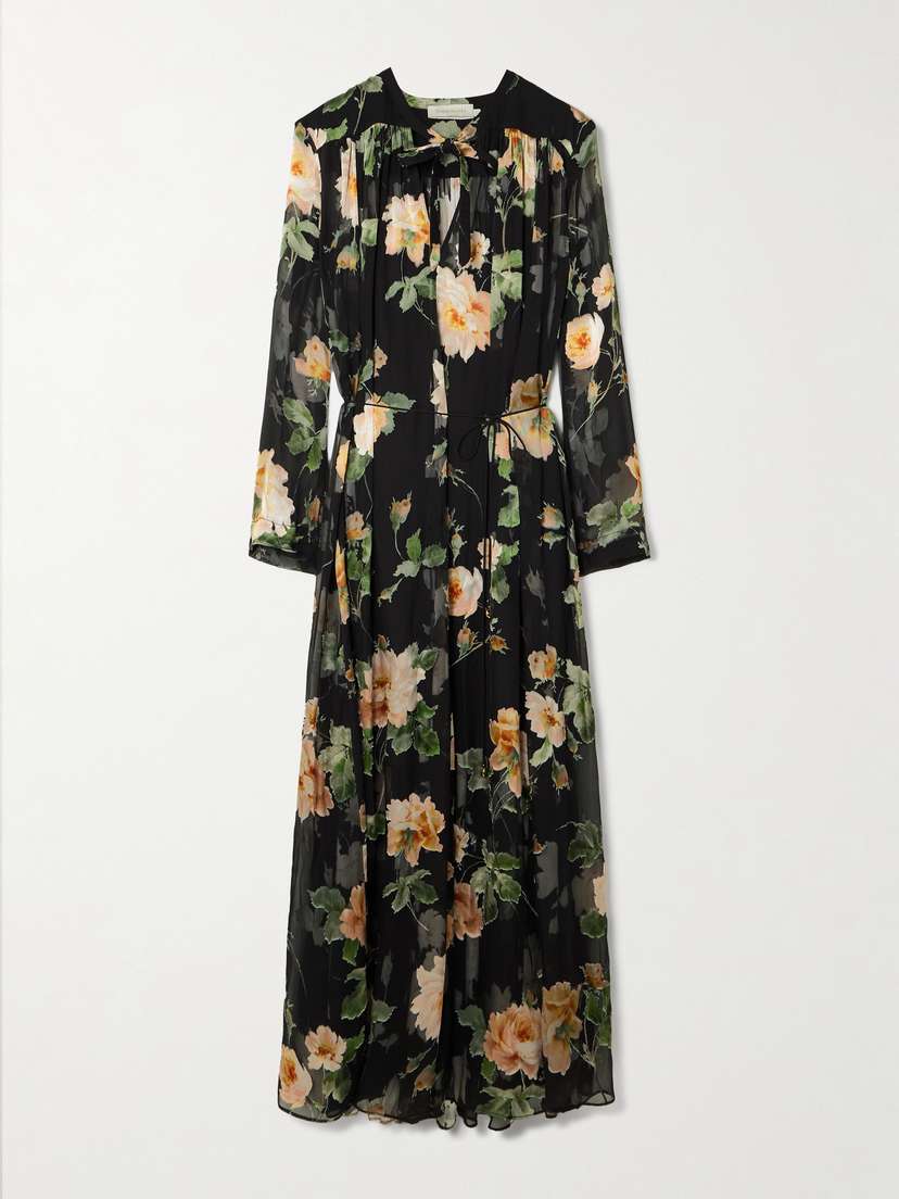 Zimmermann Luna Belted Gathered Floral-print Devoré-chiffon Midi Dress
