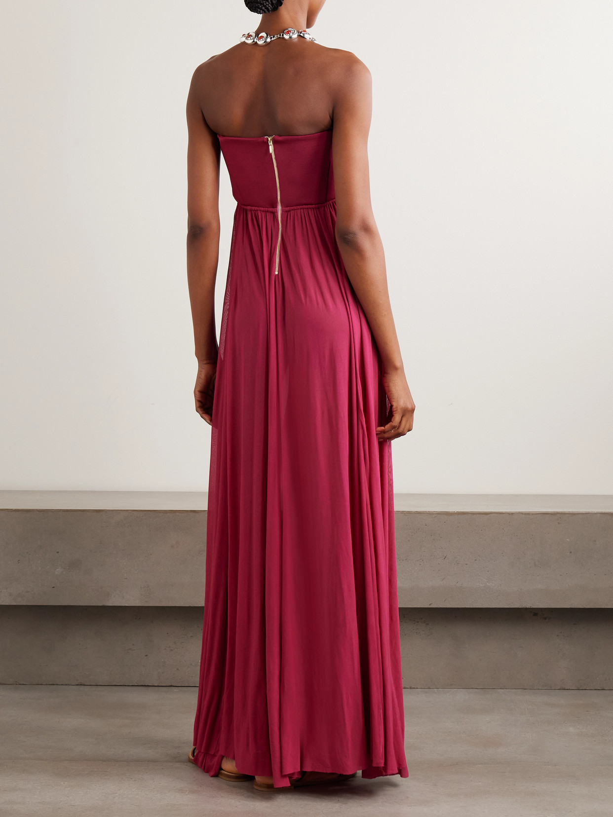 Zimmermann Strapless Gathered Jersey Gown In Burgundy