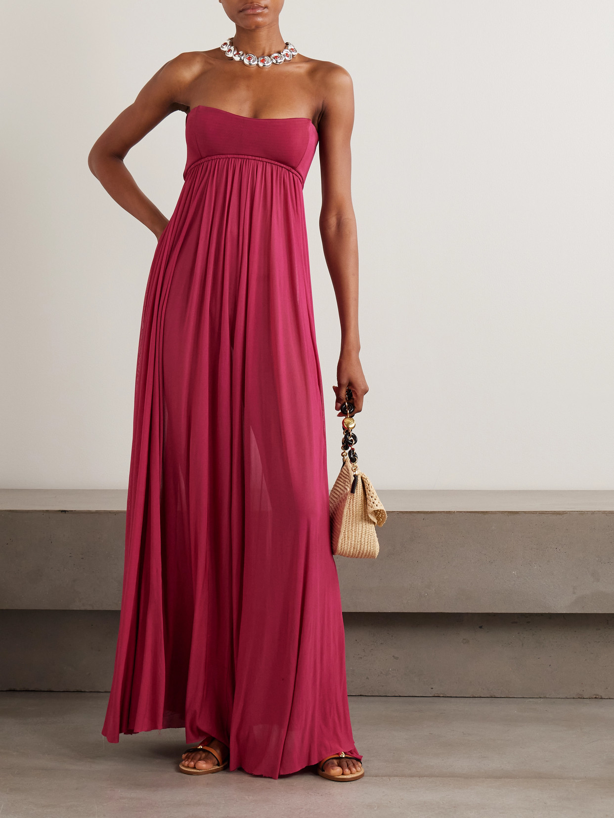 Zimmermann Strapless Gathered Jersey Gown In Burgundy