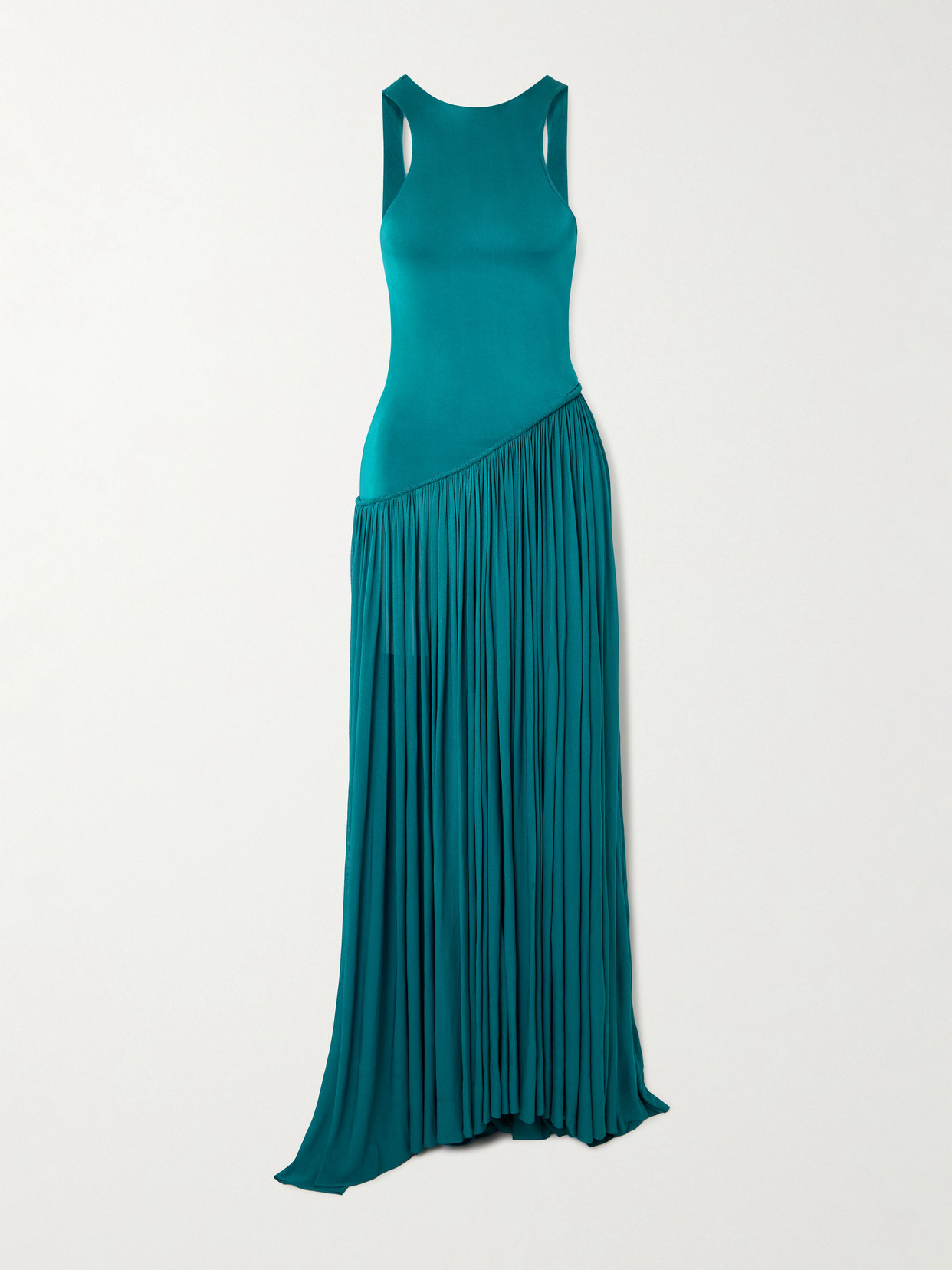 Zimmermann Luna Asymmetric Cutout Pleated Jersey Gown In Blue