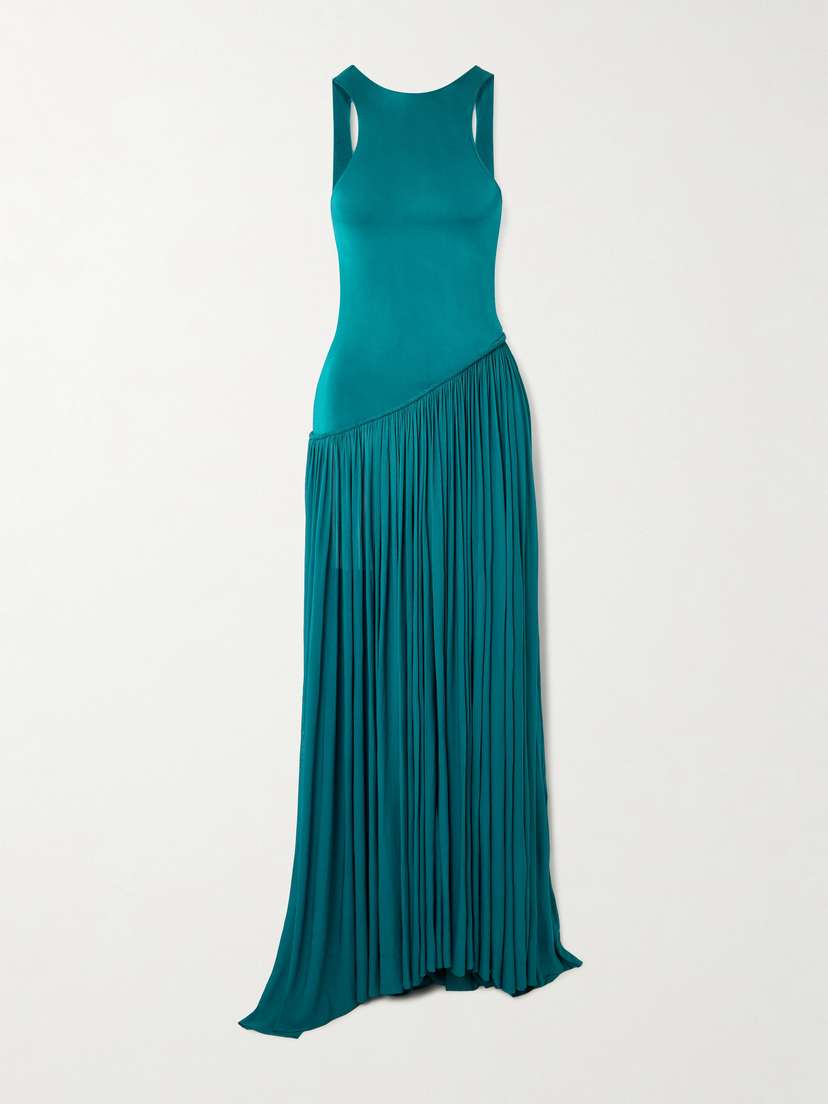 Zimmermann Luna Asymmetric Cutout Pleated Jersey Gown