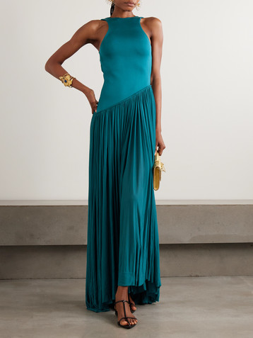 fayeth cut out asymmetrical hem midi dress alice + olivia - Fayeth cutout gathered pliss-satin midi dress
