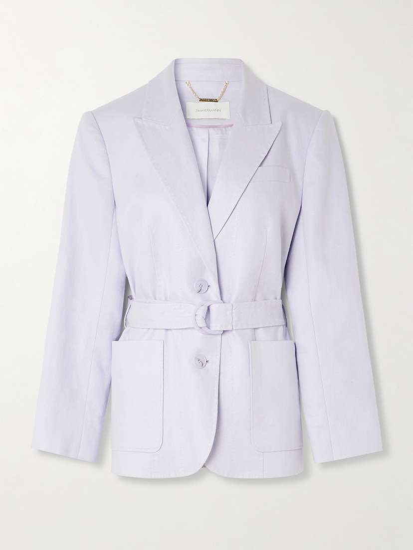 Zimmermann Luna Belted Topstitched Linen Blazer