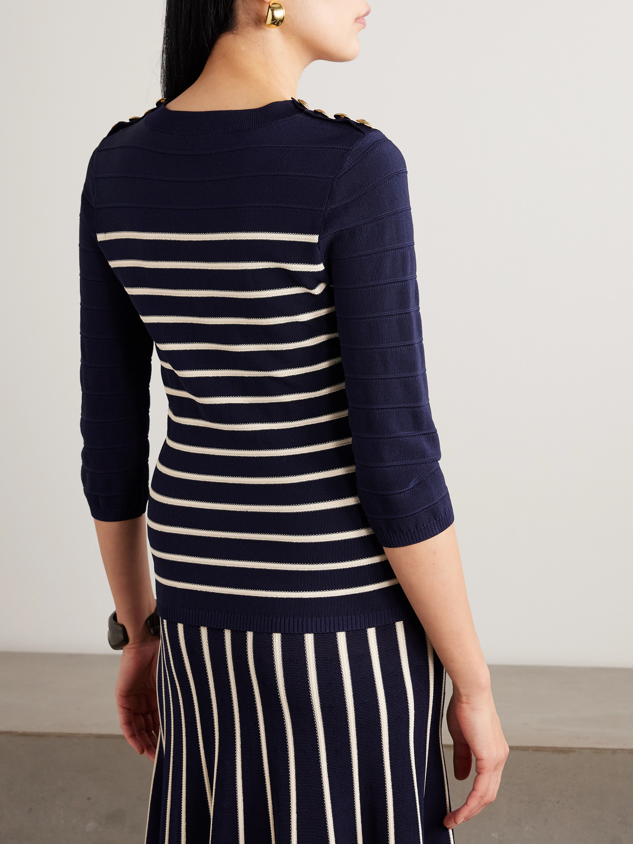 Luna Button-Detailed Striped Sweater