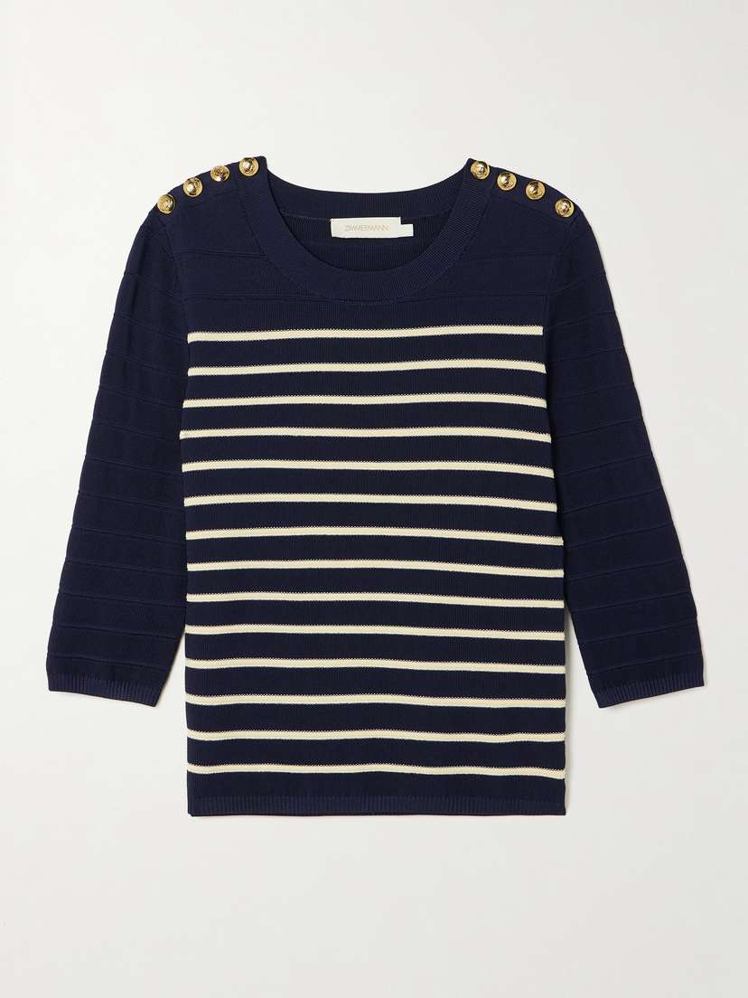 Zimmermann Luna Button-detailed Striped Sweater