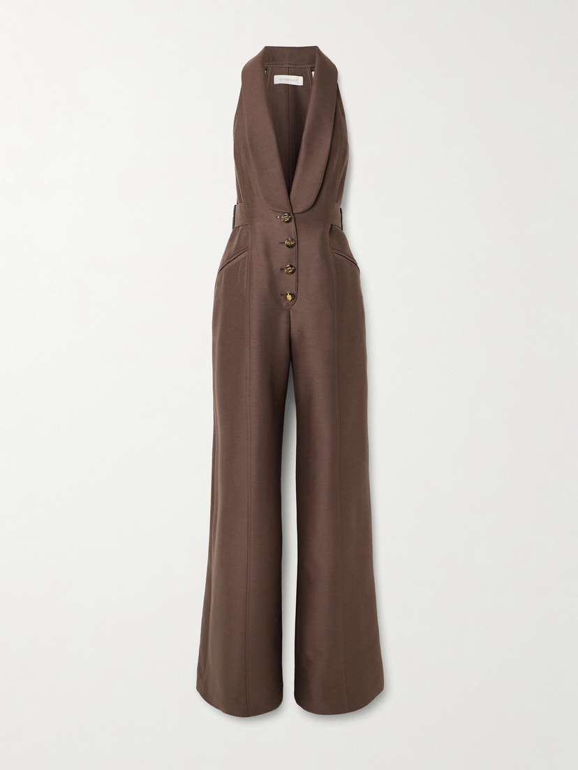 Zimmermann Alchemy Buckled Wool And Silk-blend Halterneck Jumpsuit