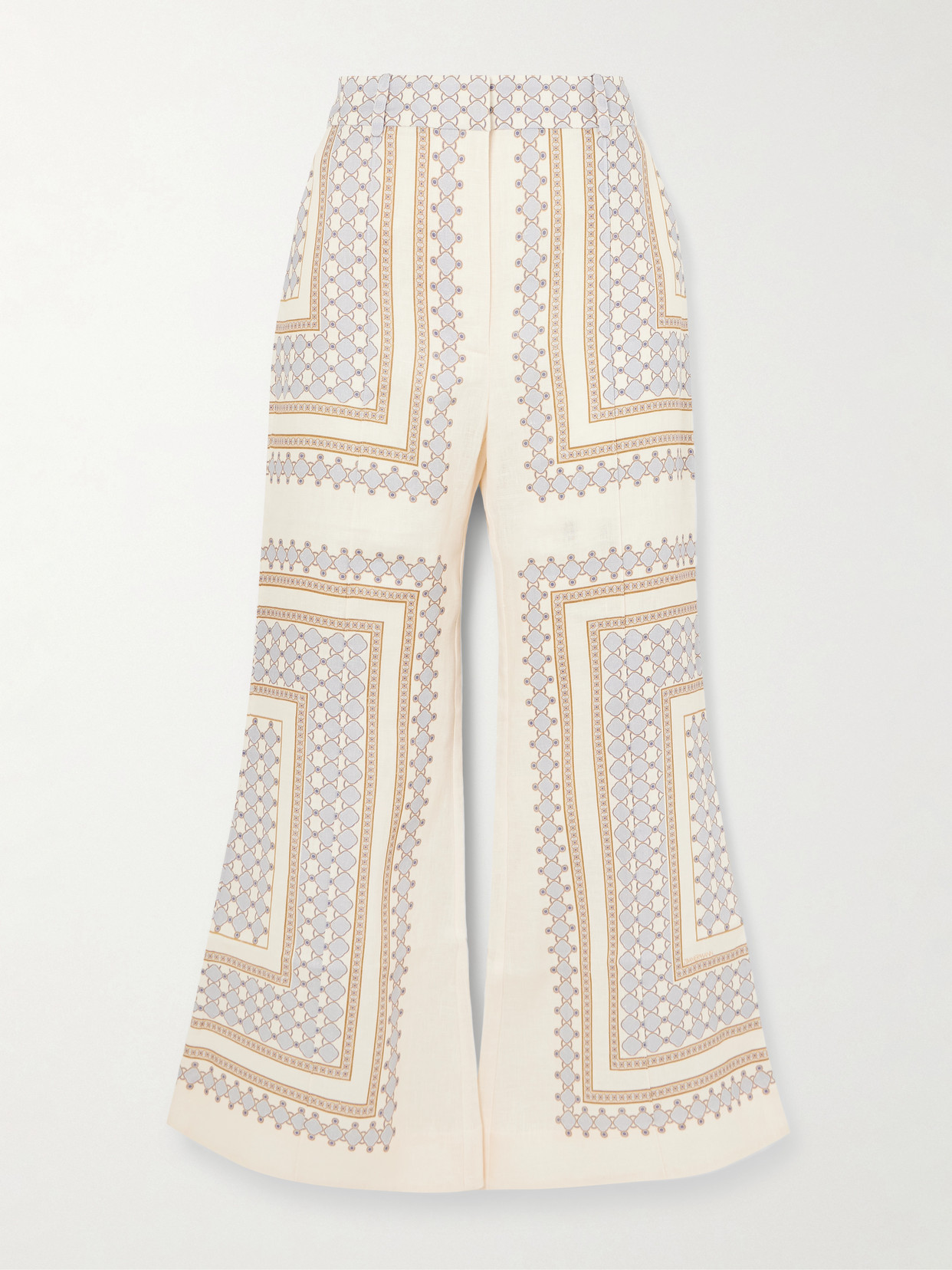 Zimmermann Cropped Flared Printed Linen Pants In White