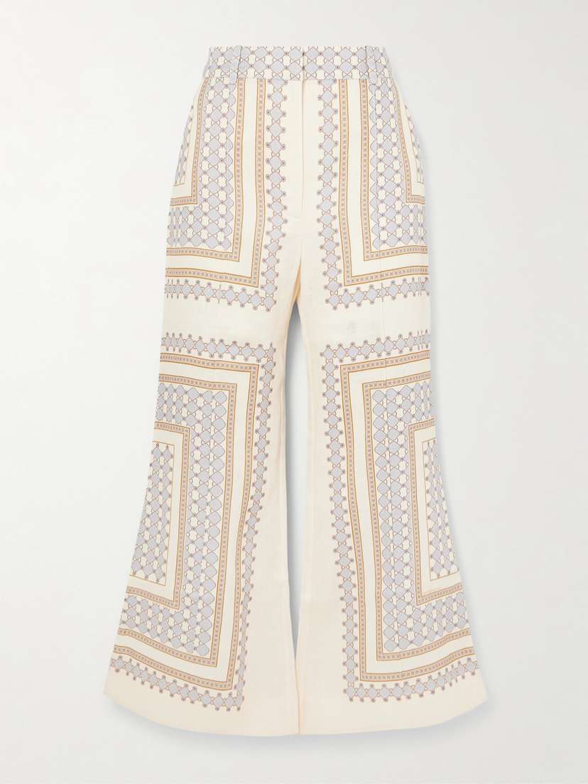 Zimmermann Cropped Flared Printed Linen Pants