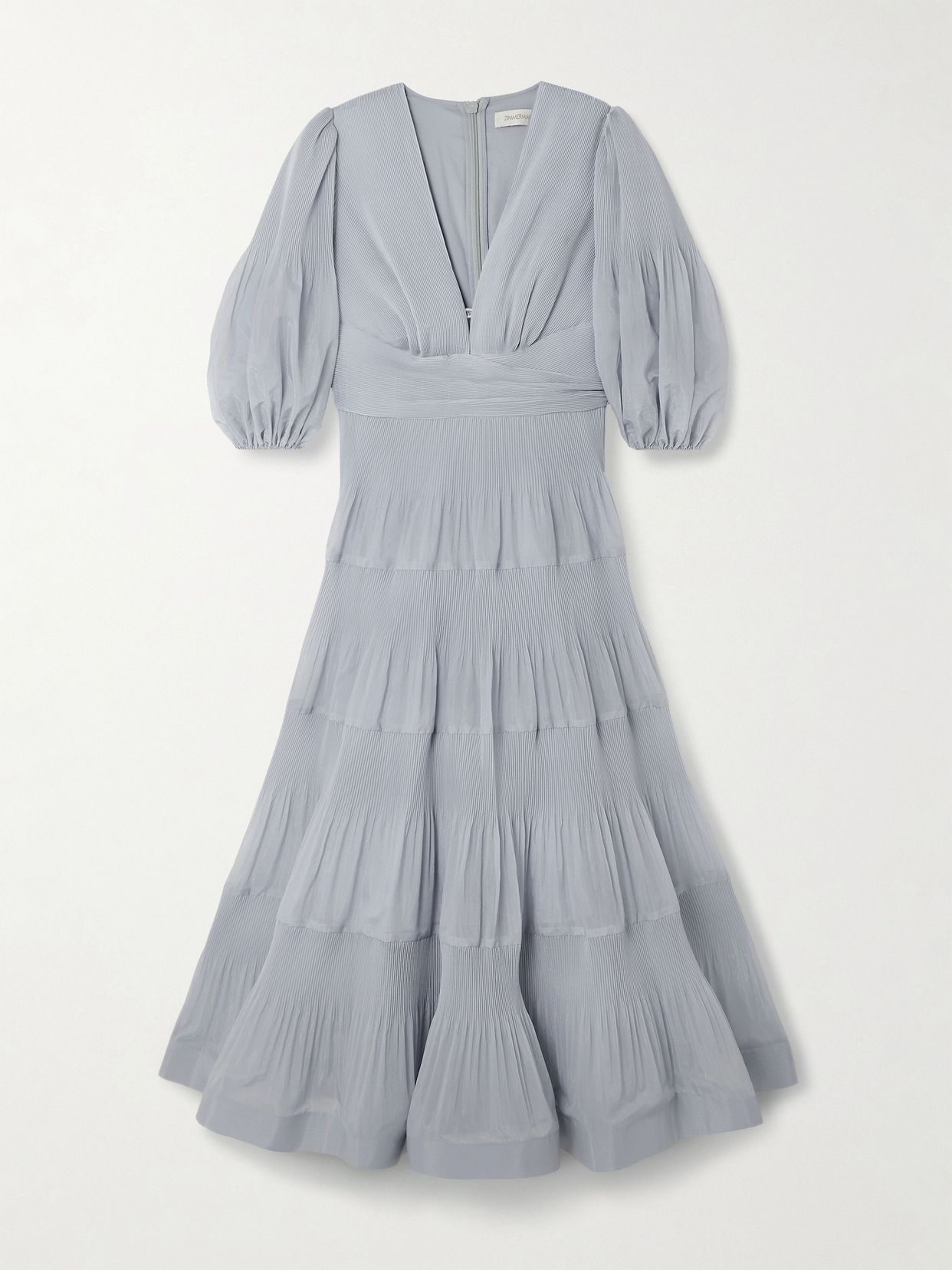 Tiered plissé silk-organza midi dress