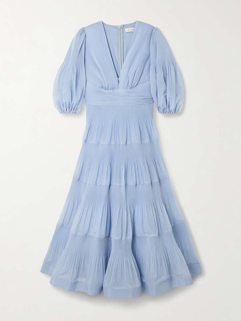 Zimmermann Tiered Plissé Silk-organza Midi Dress