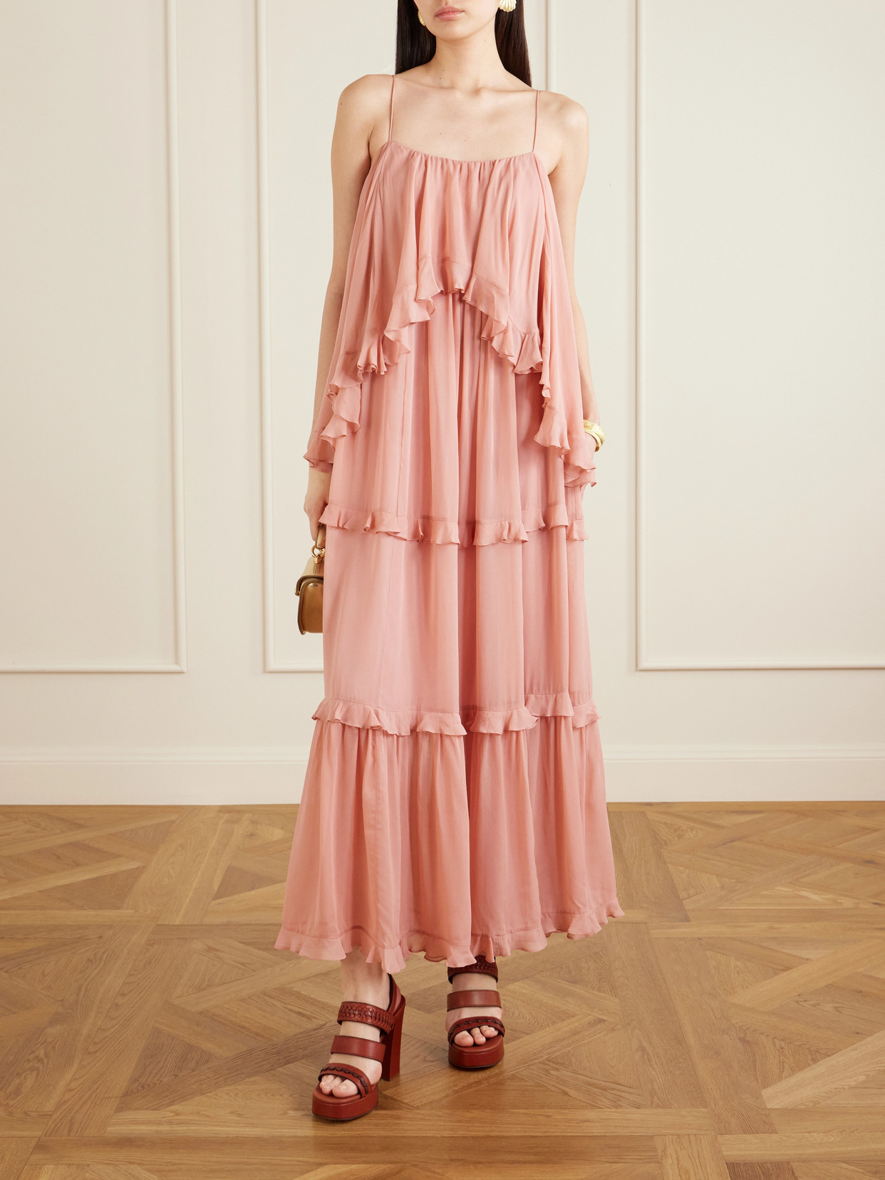 Zimmermann Luna Ruffled Georgette Midi Dress In Pink
