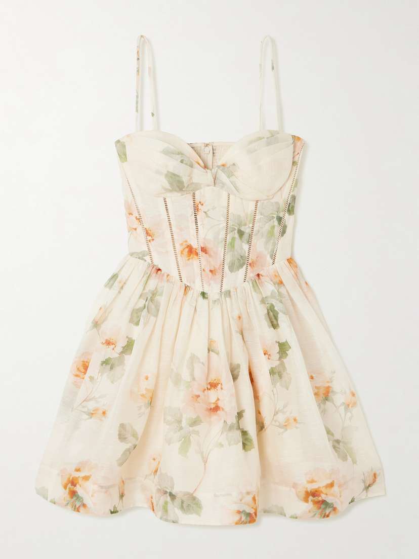 Zimmermann Carousel Floral-print Linen And Silk-blend Mini Dress