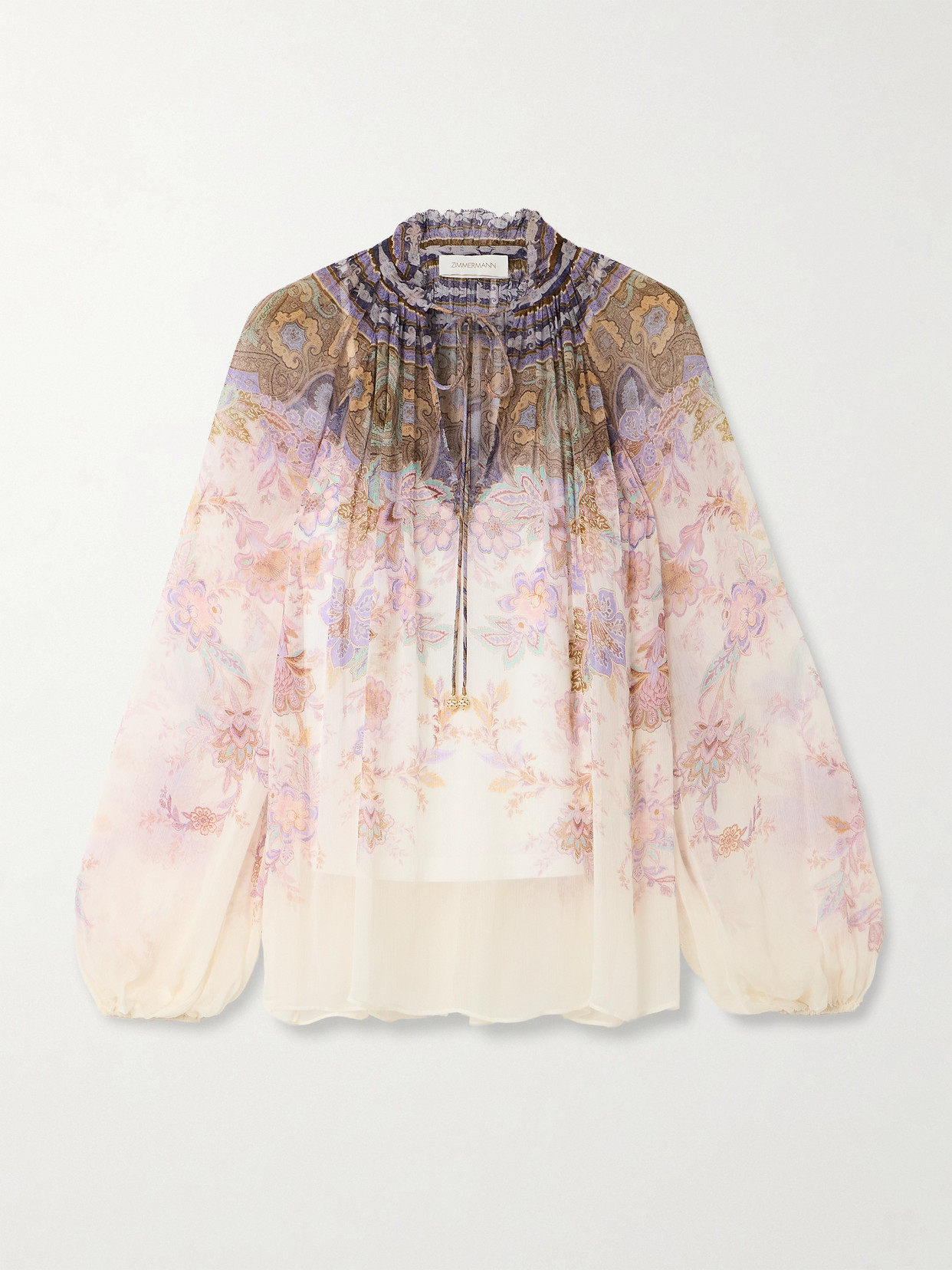 Zimmermann Ruched Printed Chiffon Blouse In Multi