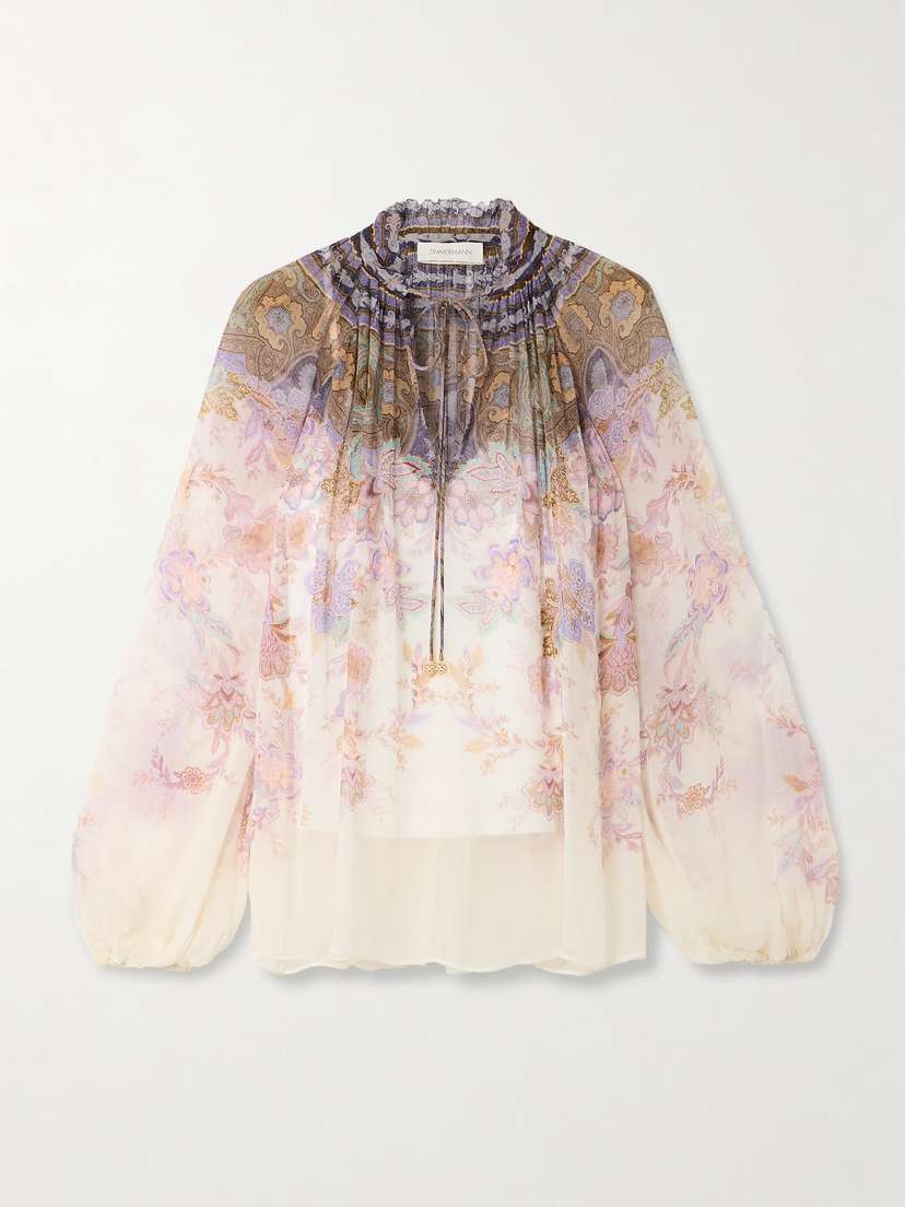 Zimmermann Ruched Printed Chiffon Blouse
